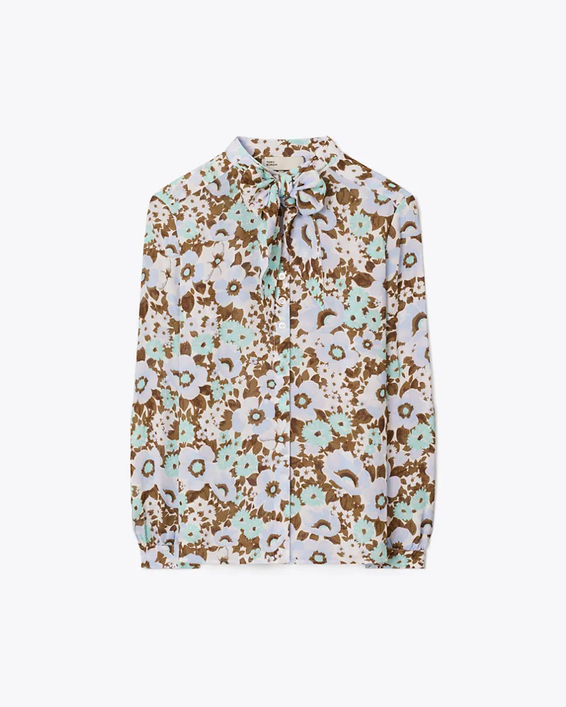 Tory Burch Damen Bedruckte Schluppenbluse aus Viskose Blue
