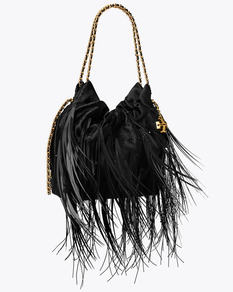Tory Burch Damen Fleming Mini Bag mit Federn und Tunnelzug Black