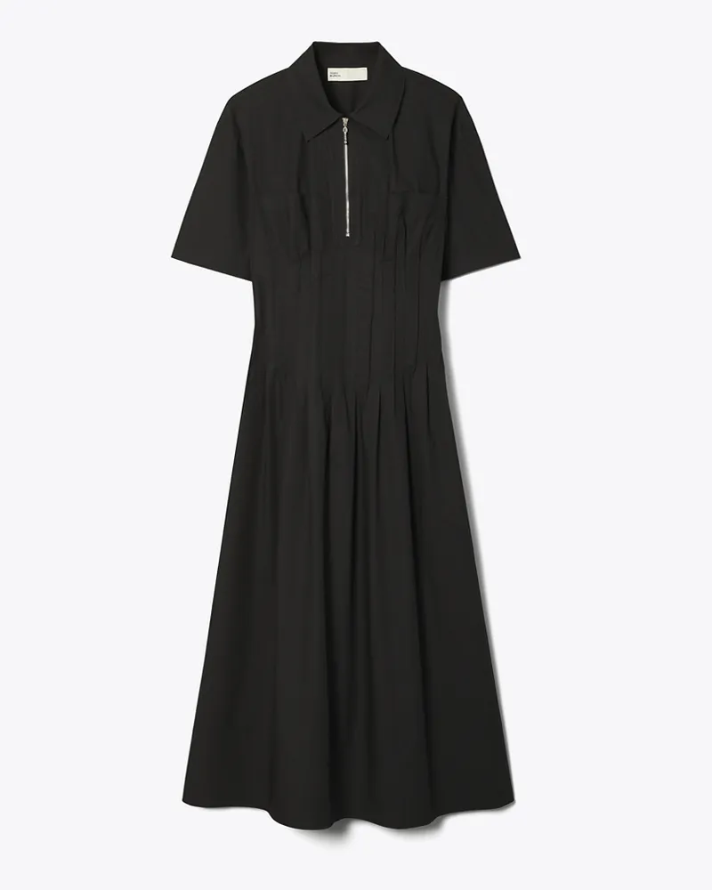 Tory Burch Damen Popelinekleid mit Falten an der Taille Black