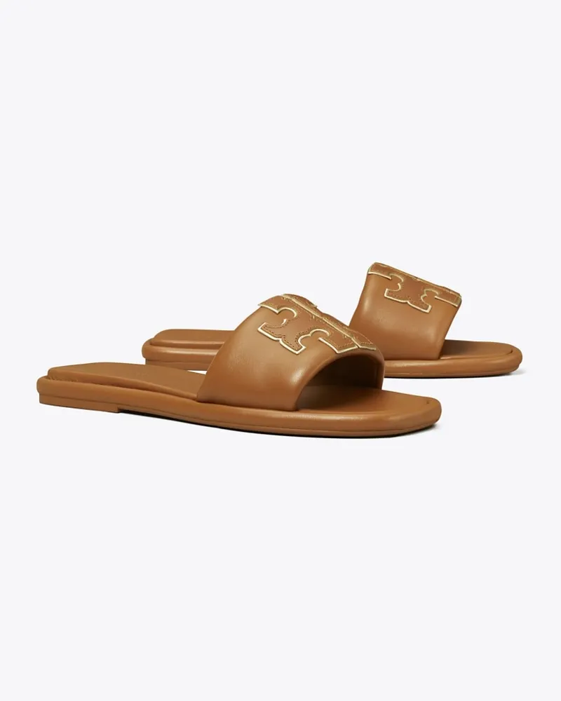 Tory Burch Damen Sportslide mit Doppel-T in Braun/Gold Bourbon