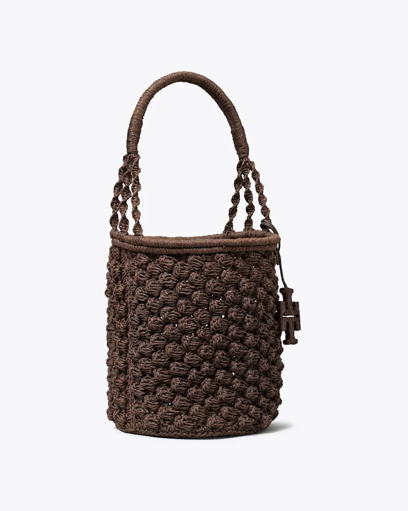 Tory Burch Damen Ella Hand-Crocheted Popcorn Bucket Bag Dark