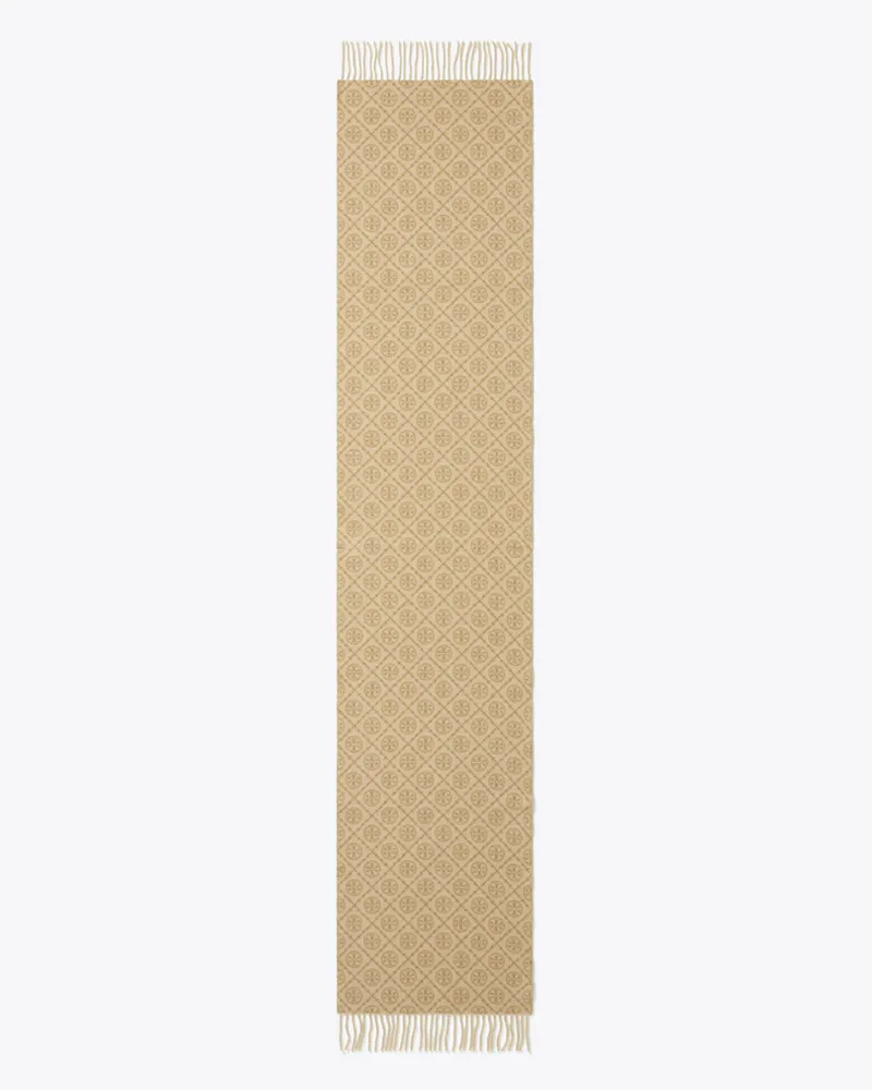 Tory Burch Damen Länglicher Schal mit T-Monogramm Camel