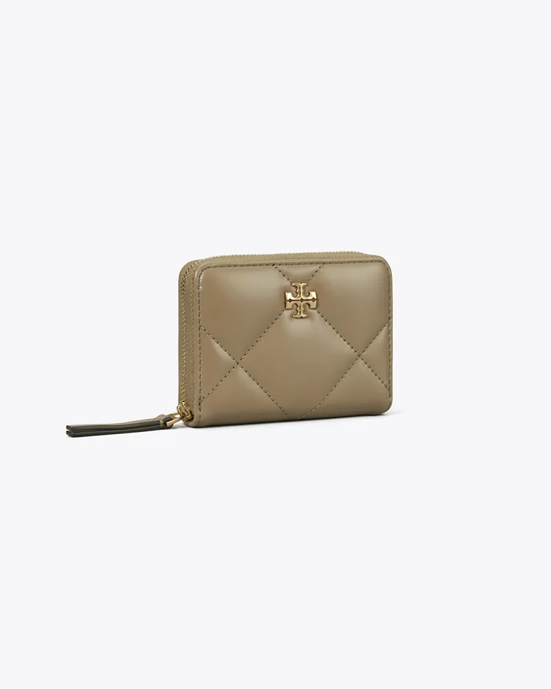 Tory Burch Damen Kleine Kira Geldbörse mit Rautensteppung und umlaufendem Reißverschluss Taupe