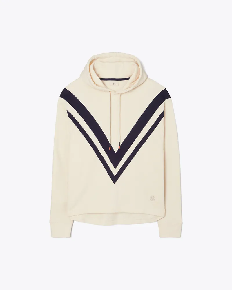 Tory Burch Damen Chevron-Kapuzenpullover aus French Terry in Weiß/Blau Ivory
