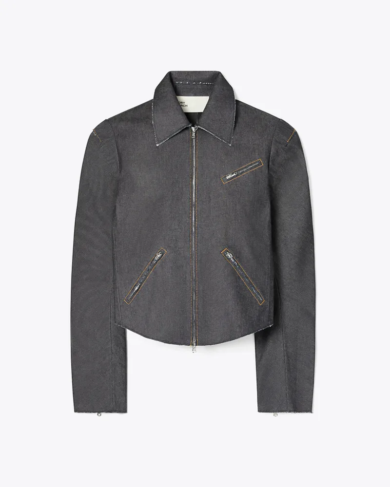 Tory Burch Damen Bikerjacke aus Denim Unwashed