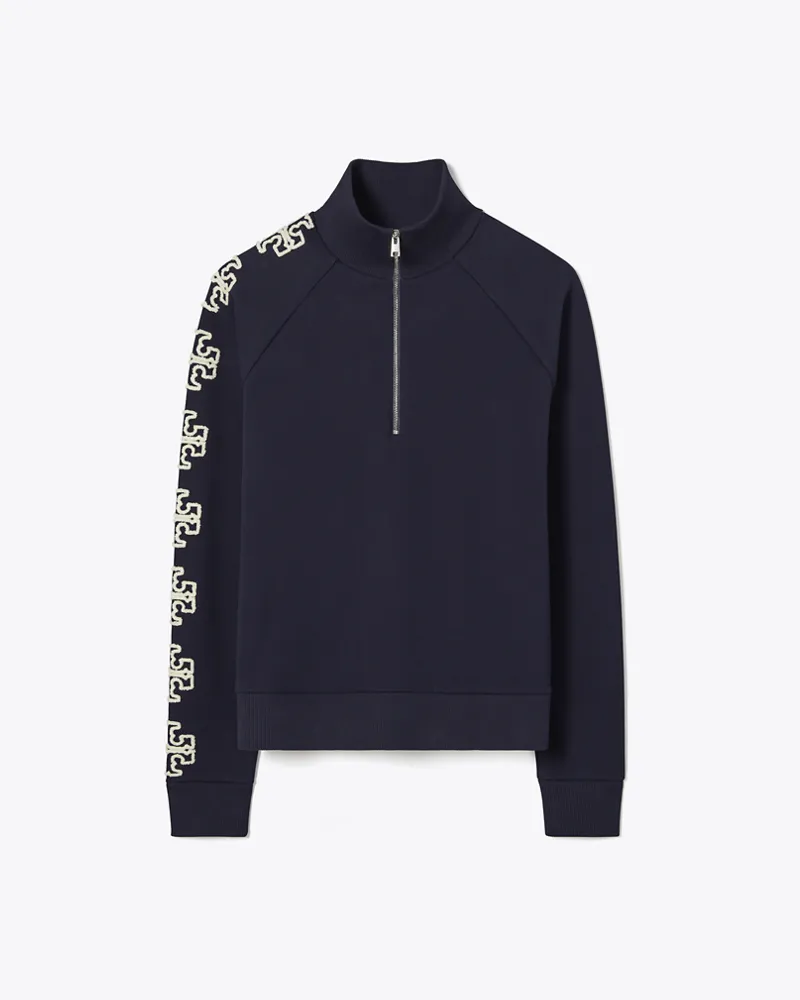 Tory Burch Damen Logo-Sweatshirt aus Frottee mit halbem Reißverschluss Medium