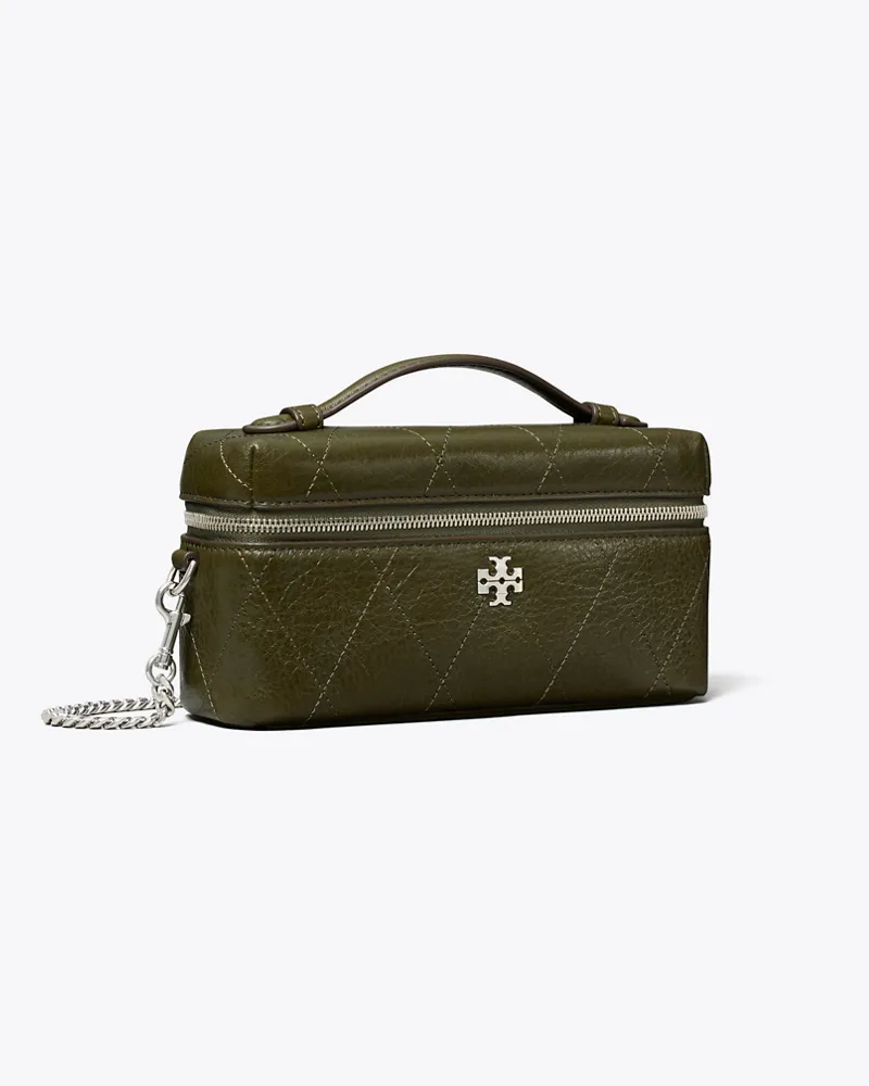 Tory Burch Gesteppte Charlie Kosmetiktasche im Querformat Dark
