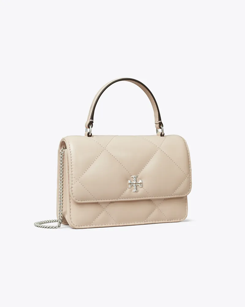 Tory Burch Damen Kira Mini-Geldbörse mit Rautensteppung, Tragegriff oben und Kette Soft