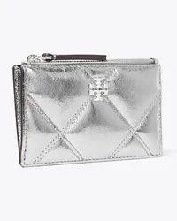 Tory Burch Kira Metallic Diamond Quilt Zip Card Case Silver