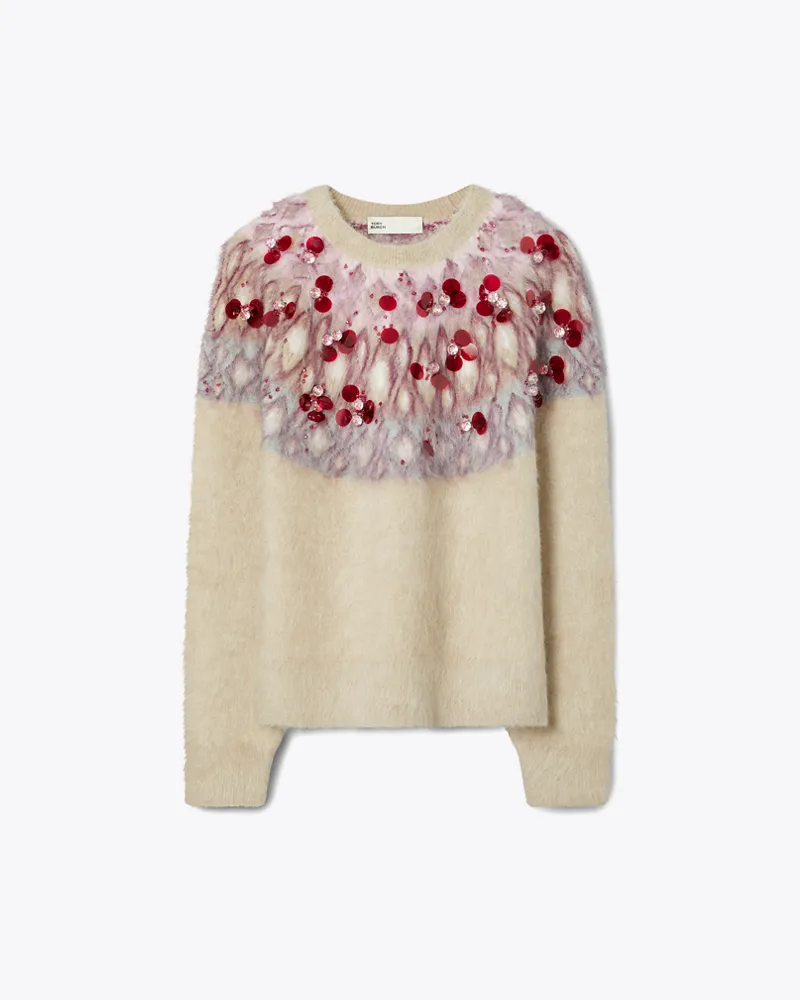 Tory Burch Damen Verzierter Wollpullover Beige