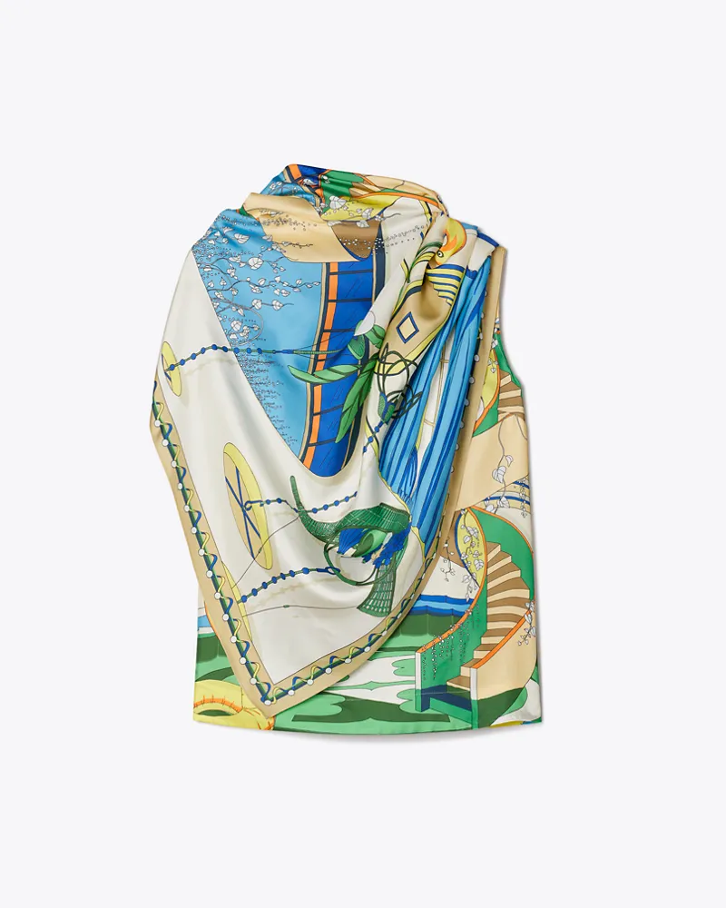 Tory Burch Damen Printed Silk Cape Top Green