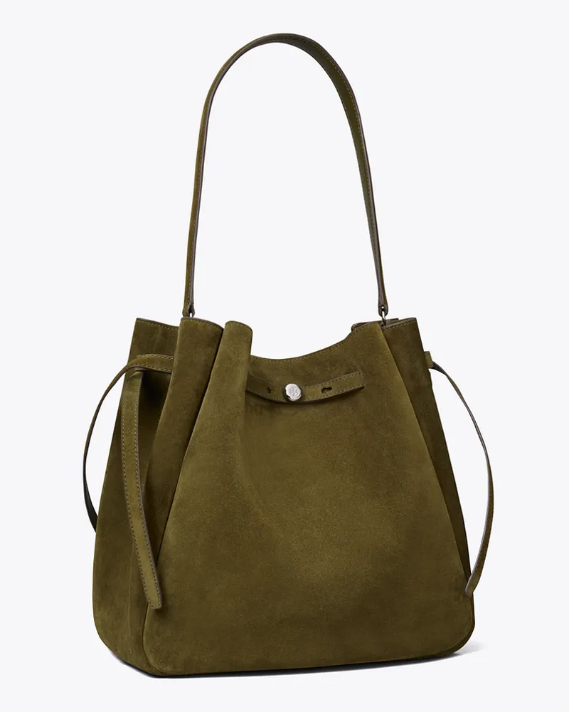 Tory Burch Damen Große Romy Bucket Bag aus Wildleder Leccio
