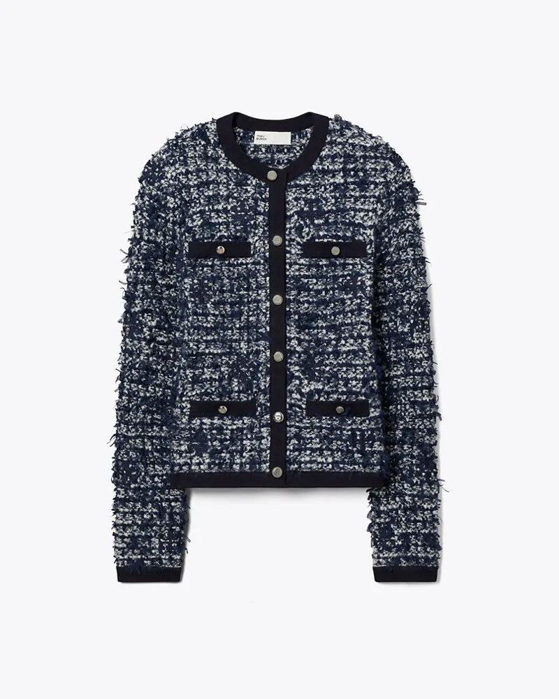 Tory Burch Damen Kendra Tweed Cardigan Navy