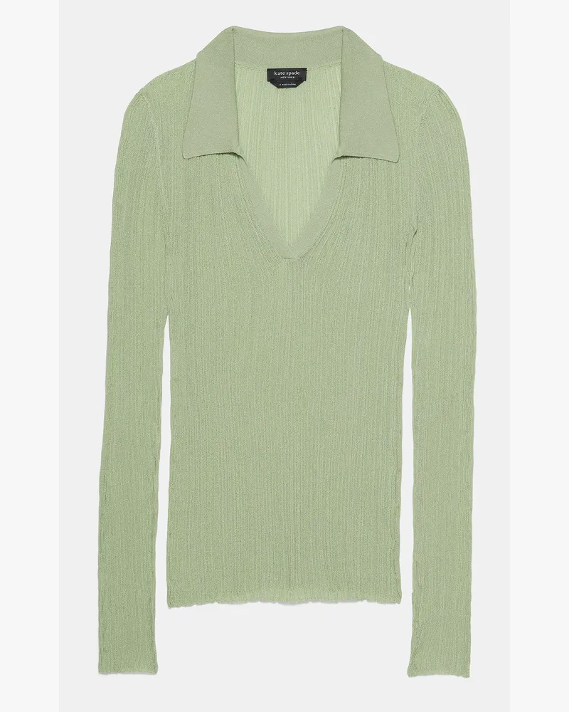Kate Spade Kate Spade Sheer Langarm Ripp-Poloshirt für Frauen in Venusgrün, Größe Mesh Venusgrün