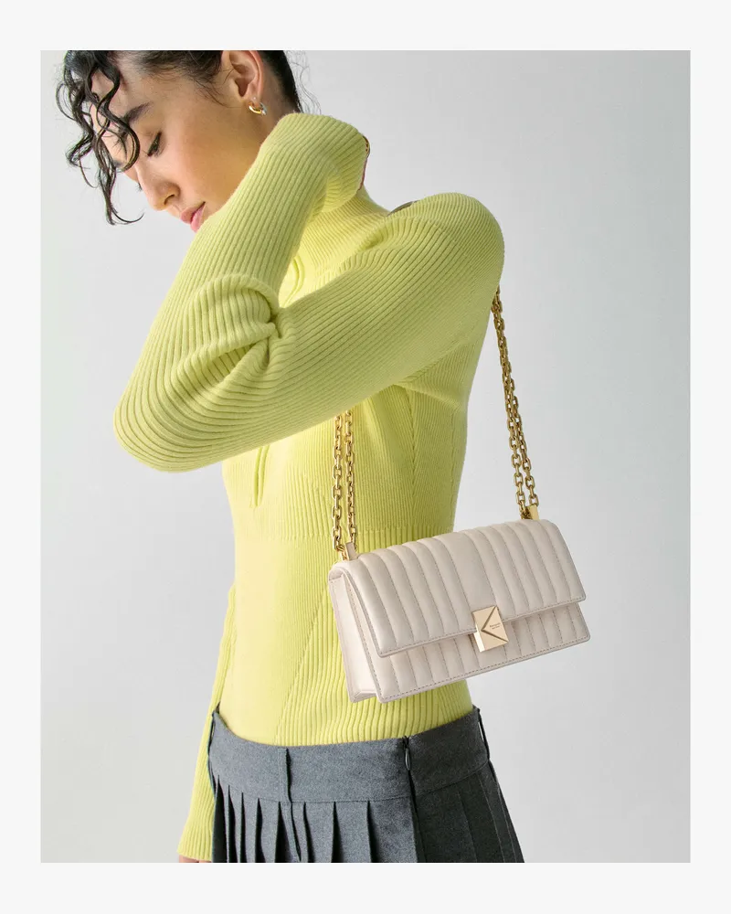 Kate Spade Deco Umhängetasche Umschlag Und Kette, Steppmuster, Extraklein Cashew