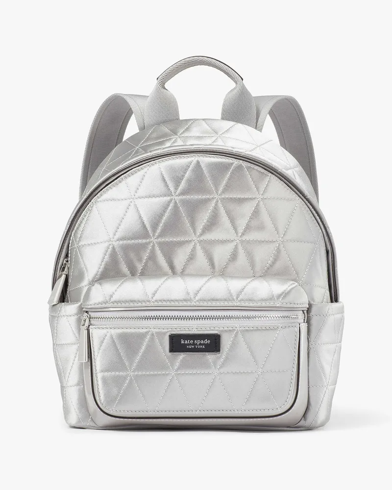 Kate Spade The Original Bag Icon Quilted Rucksack Aus Satin, Klein Silver