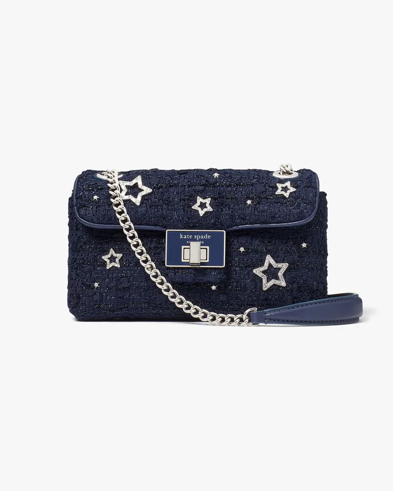 Kate Spade Evelyn Embellished Schulter-Umhängetasche aus Tweed, klein Navy