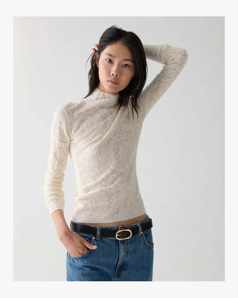 Kate Spade Kate Spade Strick-Top Mit Rollkragen Und Spitzenmuster für Frauen in Cashew-Milchweiß, Größe Cashew-milchweiß