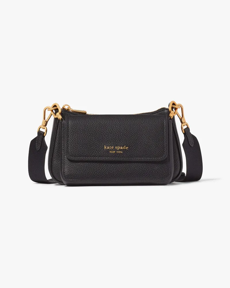 Kate Spade Double Up Umhängetasche Aus Genarbtem Leder Black