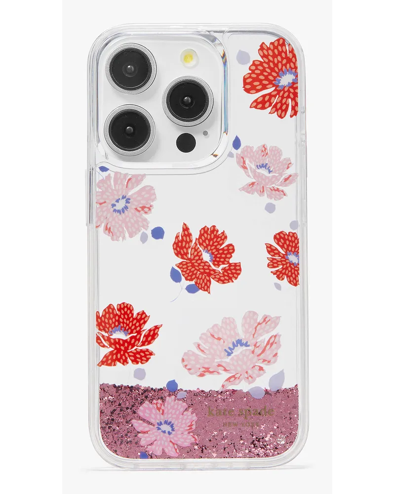 Kate Spade Dotty Floral Hülle für iPhone 15 Pro mit Glitzer in Flüssigkeit Multicolor