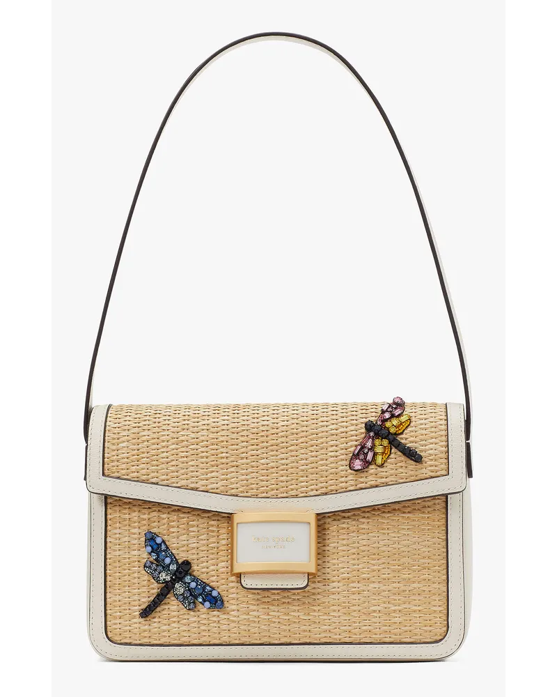 Kate Spade Katy Dragonfly Embellished Schultertasche aus Stroh, Mittelgroß Multicolor