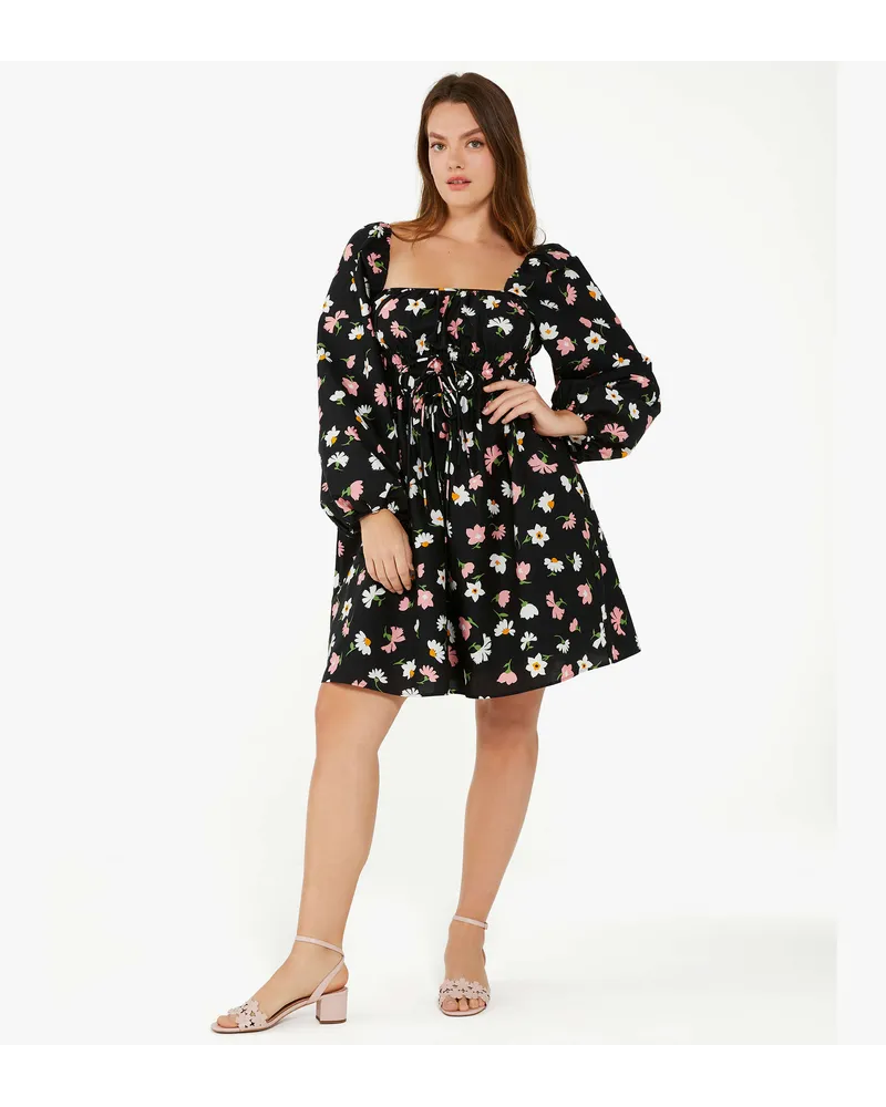 Kate Spade Floral Waltz Kleid mit Karree-Ausschnitt Black