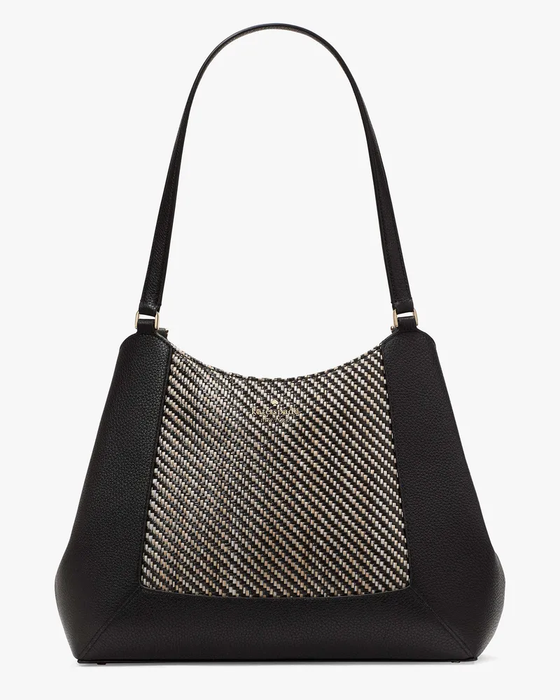 Kate Spade Lena Stroh-Schultertasche Mit Dreigeteiltem Fach Black