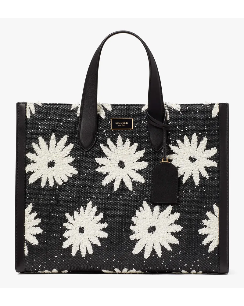 Kate Spade Manhattan Floral Tote Bag aus Stroh, groß Black