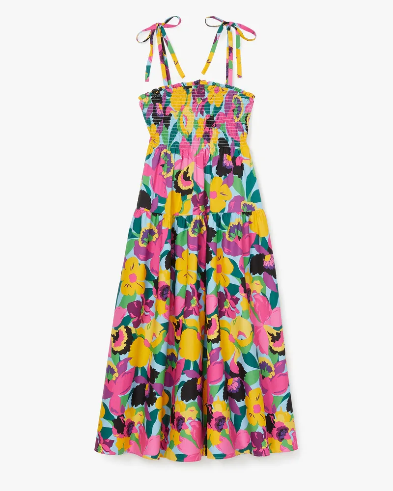 Kate Spade Kleid mit Orchideenblüte, gesmokt Multicolor