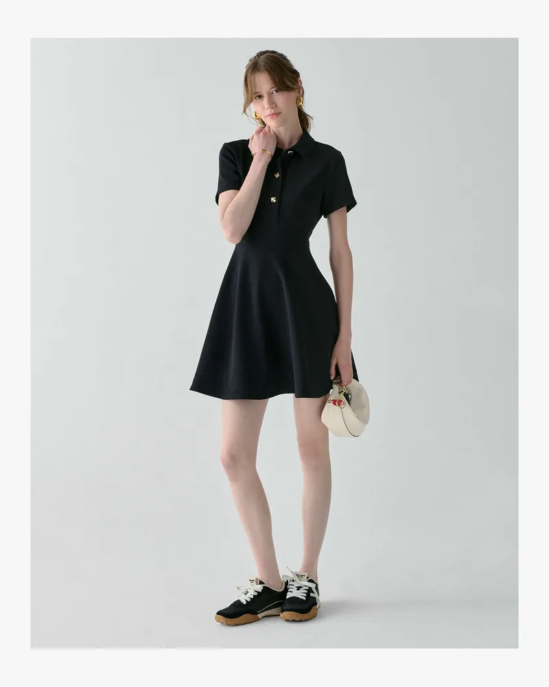 Kate Spade Kate Spade Polo-Minikleid Aus Krepp Mit Goldenen Knöpfen für Frauen in Schwarz, Größe KREPP Schwarz