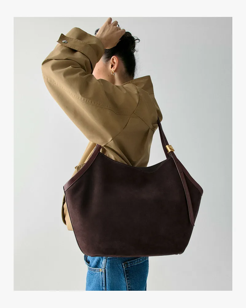 Kate Spade Kate Spade Deco Suede Tulip Tote Bag für Frauen in Dunkle Schokolade | Wildleder Dunkle