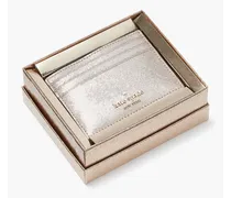 Glimmer Metallic Kartenhalter aus Saffianleder, schmal, klein