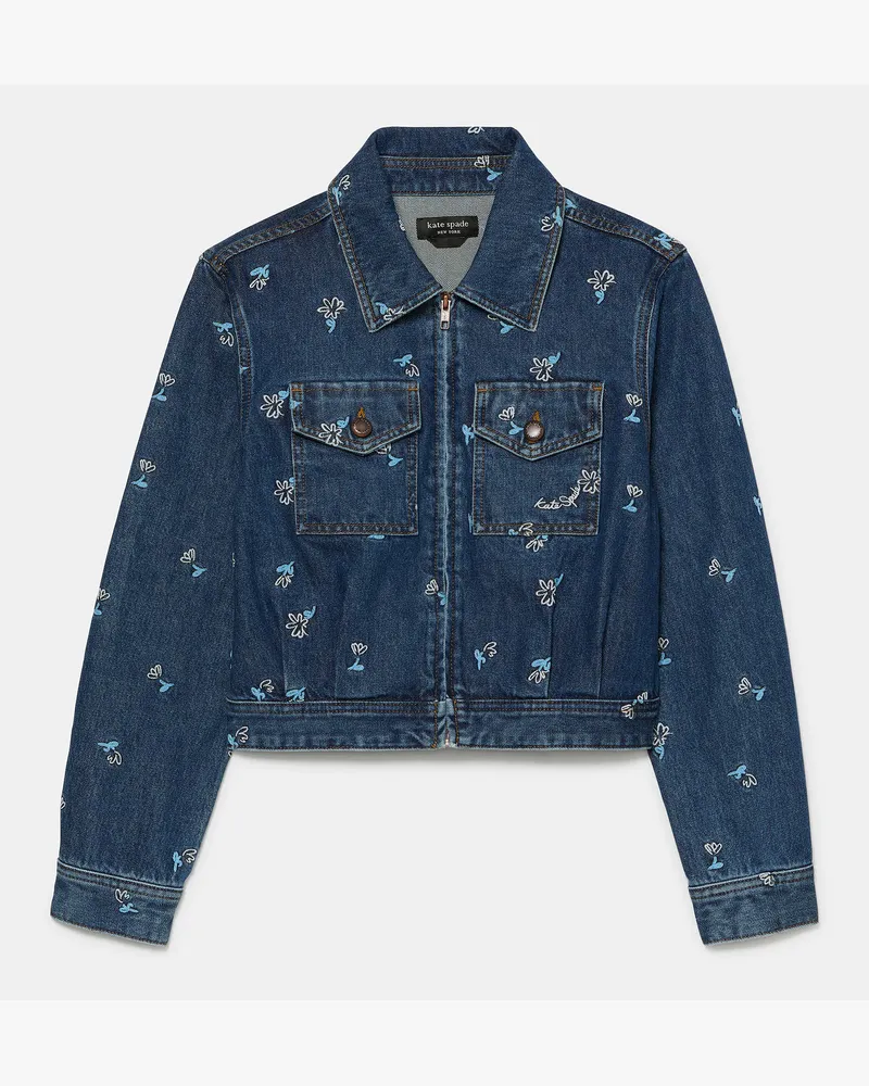 Kate Spade Kate Spade Vibrante Buds Bestickte Denimjacke für Frauen in Marineblau gewaschen, Größe Baumwolle Marineblau