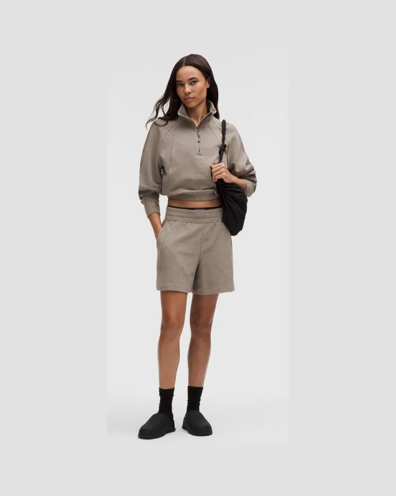 LULULEMON Scuba Shorts mit hohem Bund Waffelmuster für Frauen – 13 cm – Größe in Heathered Warm Ash Grey Heathered