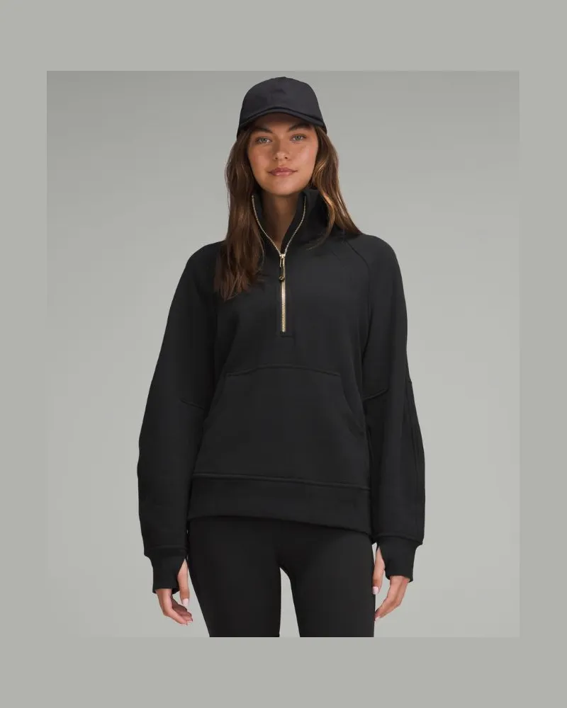 LULULEMON Scuba Oversized-Pullover mit Trichterkragen und halblangem Reißverschluss Lang für Frauen – Größe in Black/Gold Black