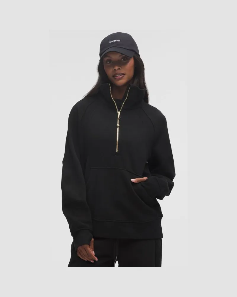 LULULEMON Scuba Oversized-Pullover mit Trichterkragen und halblangem Reißverschluss Lang für Frauen – Größe in Black/Gold Black