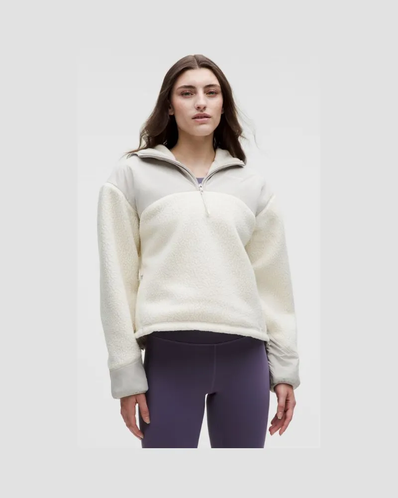 LULULEMON Kapuzenpullover mit halblangem Reißverschluss aus hochflorigem für Frauen – Größe in Light Ivory/Dove Grey Light