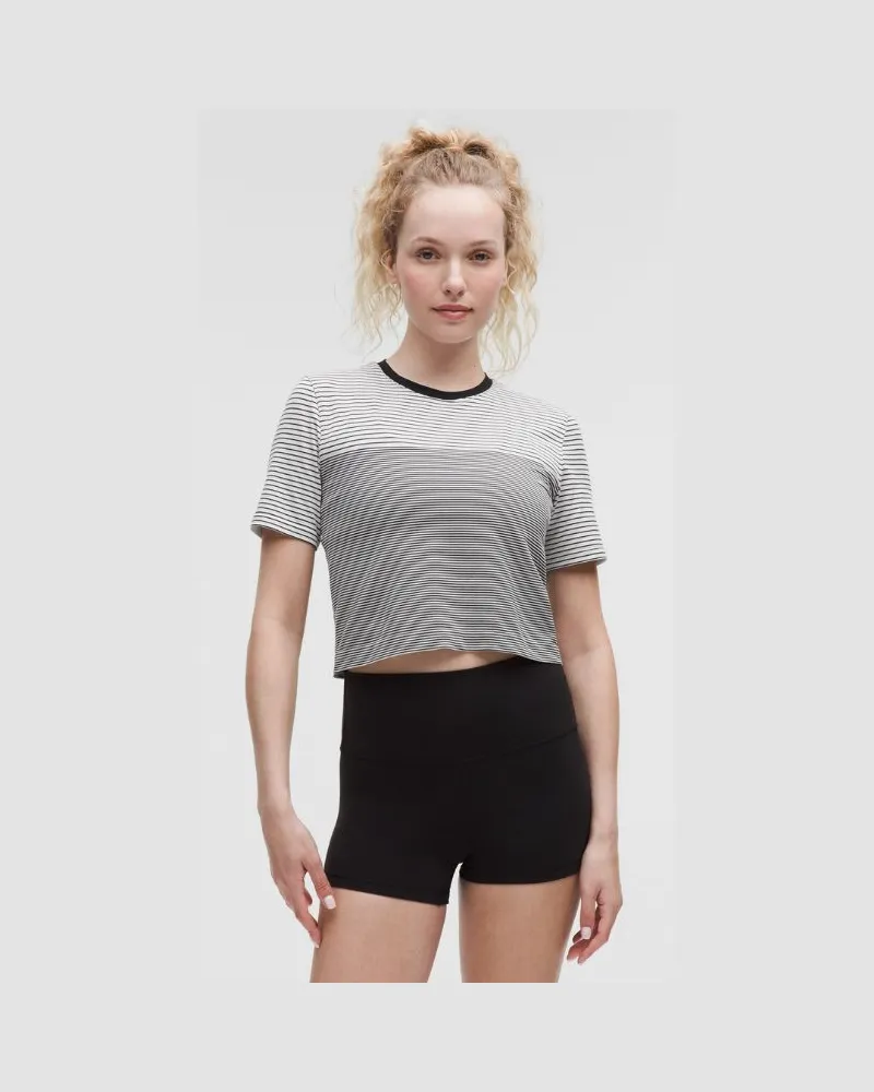 LULULEMON Nahtloses Crop-T-Shirt im Classic Fit mit Matrosenstreifen für Frauen – Größe in White/Black White