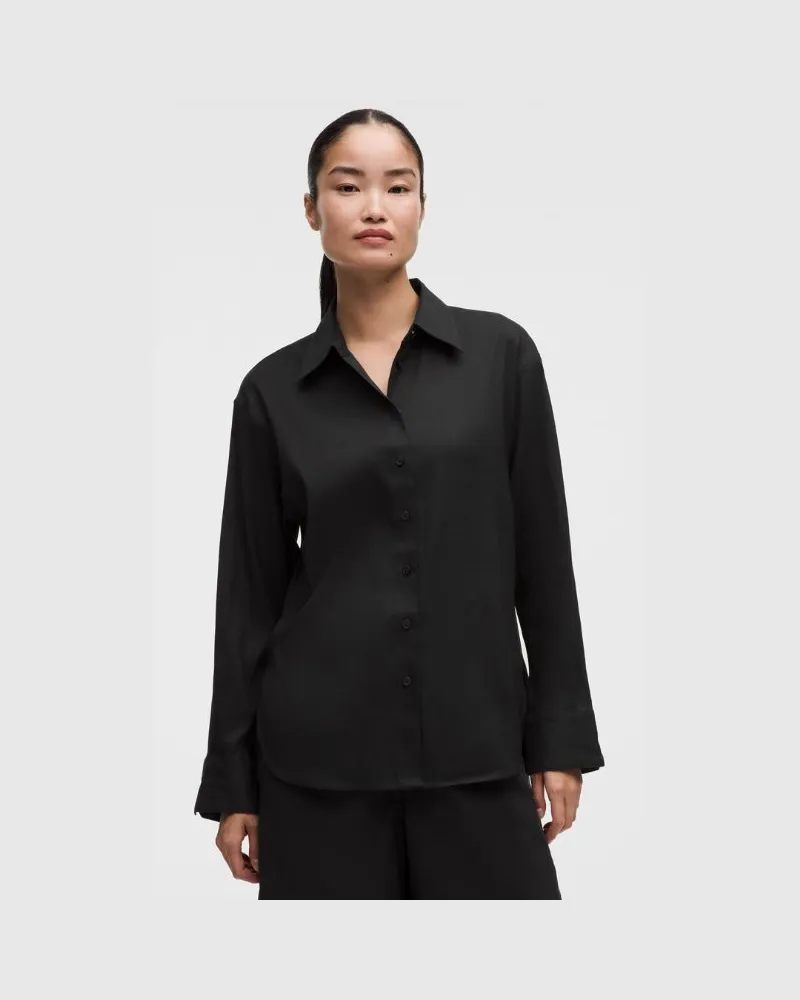 LULULEMON LuluLinen Relaxed-Fit Long-Sleeve Button Up für Frauen – Größe in Black Black