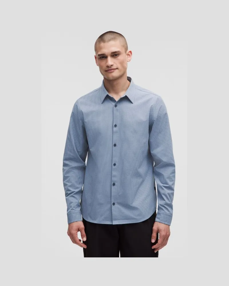 LULULEMON New Venture Langarmshirt er Slim Fit für Männer – Größe in Gingham Check Washed Denim Heathered Club Blue Gingham