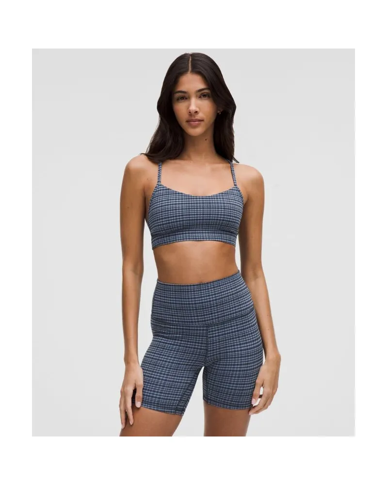 LULULEMON Flow Y BH Nulu Leichter Halt A/C-Cups für Frauen – Größe in Glow Grid Washed Denim Multi Glow