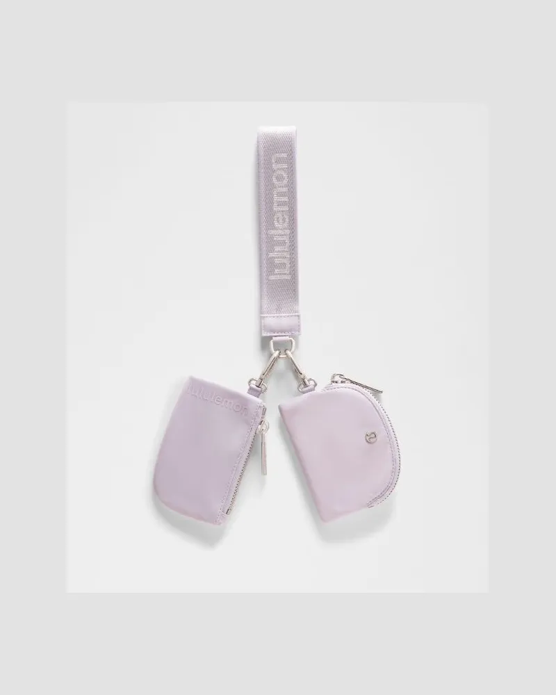 LULULEMON Dual Pouch Wristlet Metallic Wordmark in Faint Lavender Faint