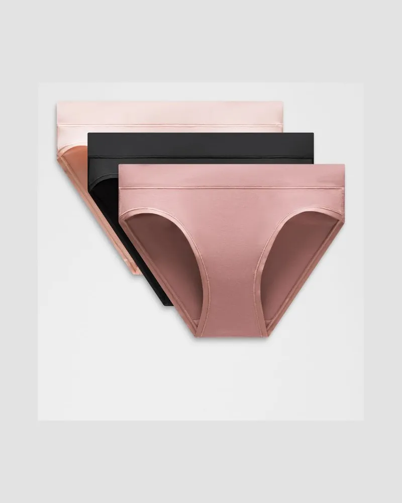 LULULEMON UnderEase Bikini-Unterwäsche mit mittelhohem Bund 3er-Pack für Frauen – Größe in Black/Twilight Rose/Misty Shell Black