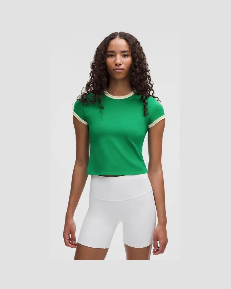 LULULEMON Baby-Tee aus Bio- mit Ringer-Details für Frauen – Größe in Raceway Green/Light Ivory Raceway