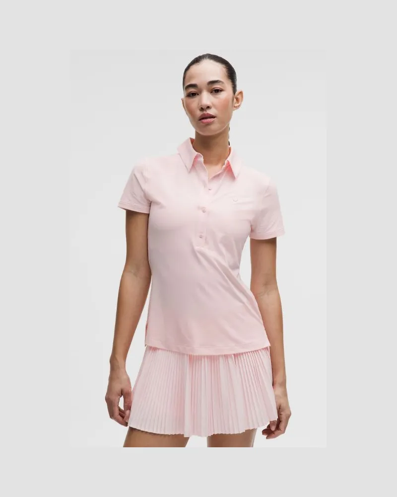 LULULEMON Schnelltrocknendes Kurzarm-Poloshirt Gerader Saum für Frauen – Größe in Pink Pearl Pink
