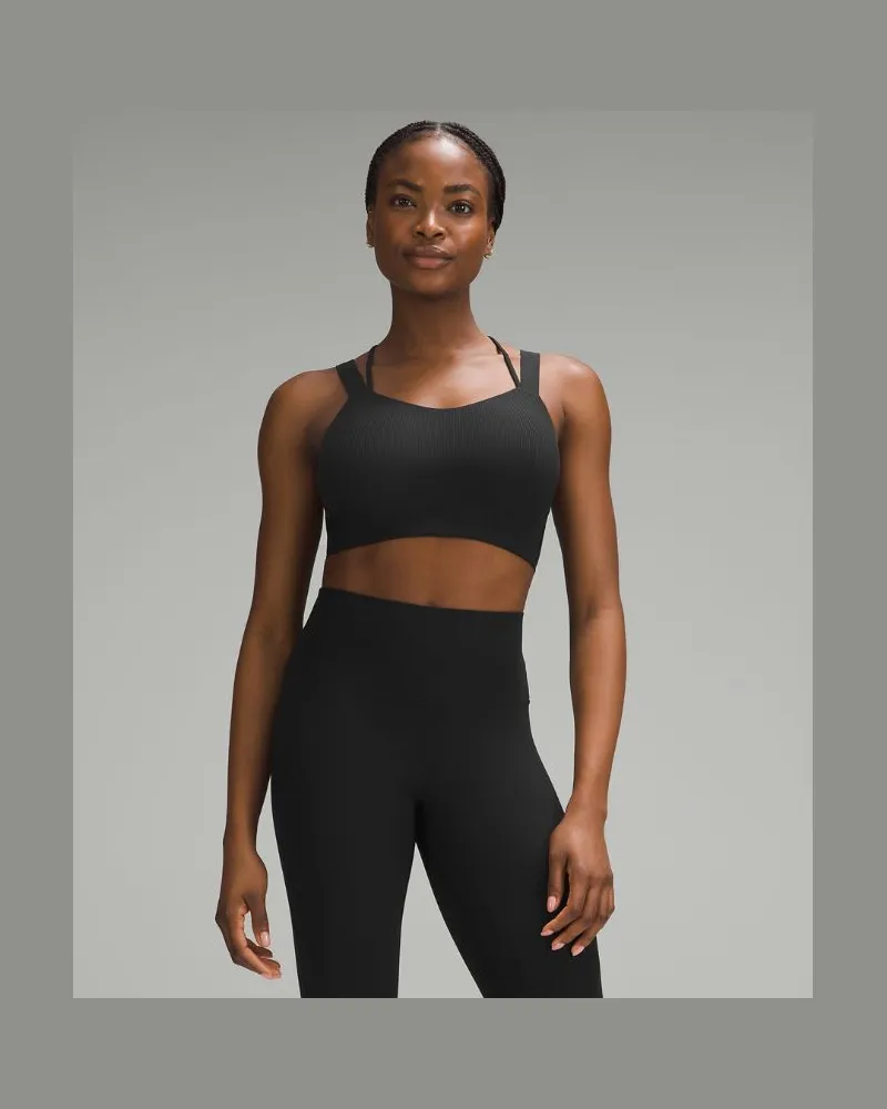 LULULEMON Like a Cloud Gerippter Longline-BH Leichter Halt D/DD-Cups für Frauen – Größe in Black Black