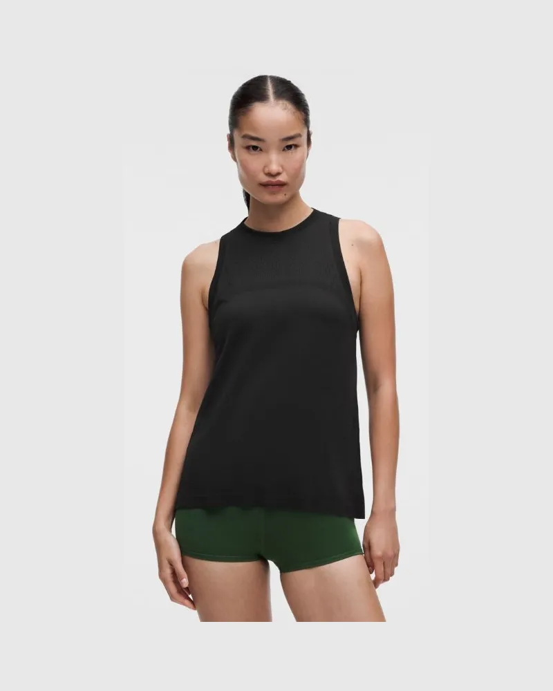 LULULEMON Swiftly Relaxed Tanktop in Hüftlänge Logo für Frauen – Größe in Schwarz Schwarz
