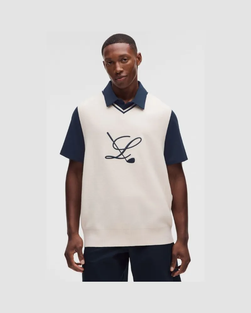 LULULEMON Golf-Weste mit V-Ausschnitt Golf L für Männer – Größe in Light Ivory/True Navy Light