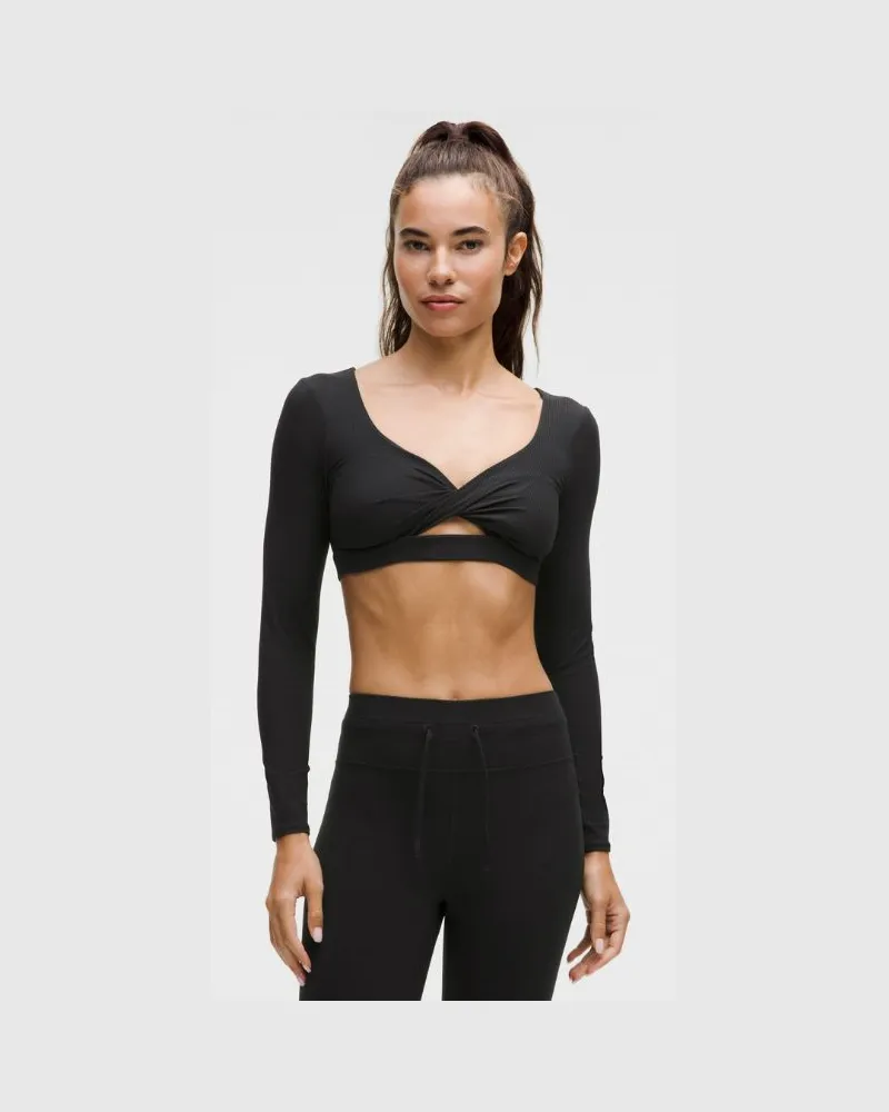 LULULEMON Ribbed Nulu Long-Sleeve Bra Top Light Support, B/C Cup für Frauen – Größe in Black Black