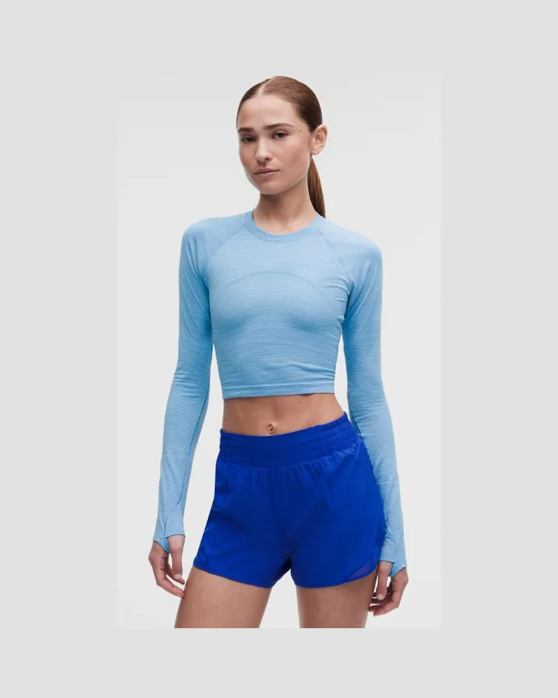 LULULEMON Swiftly Tech Cropped-Langarmshirt 0 für Frauen – Größe in Spandex Stripe Ocean Wave/White Spandex